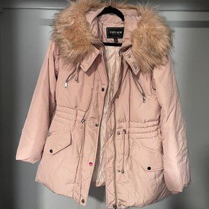 pink puffer jacket